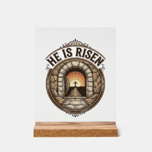 Er ist auferstanden Vintage-Ostern-Kreuz-Shirt Acrylschild