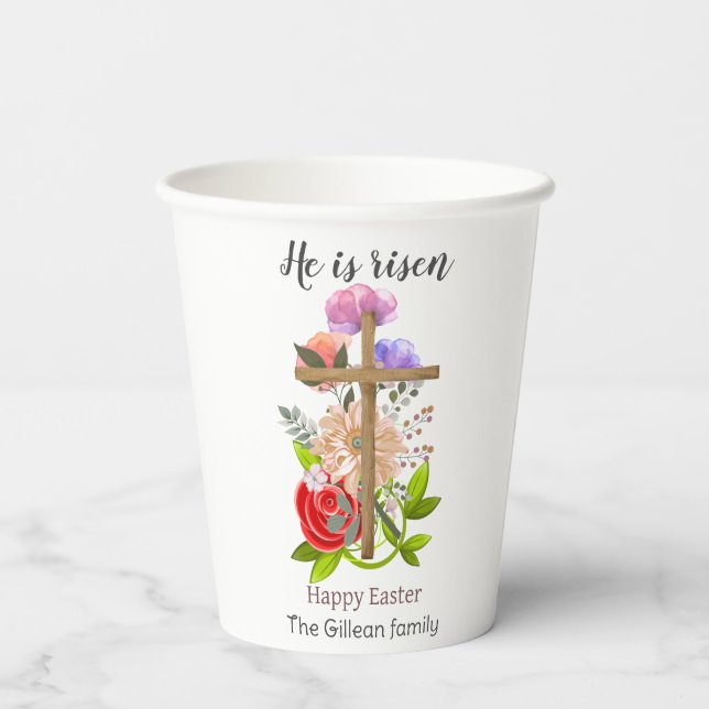 Er ist aufgewachsen, floralholz Osterfamilie, reli Pappbecher (Rückseite)