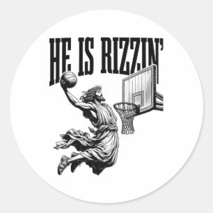 Er ist Basketball Rizzin Shirt Ostern Christlich Runder Aufkleber