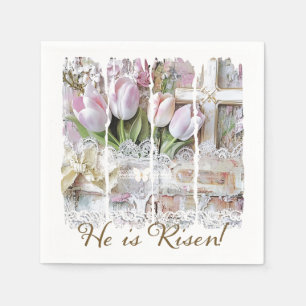 Er ist Christlicher Risen Oaster Tulip Cross Vinta Serviette