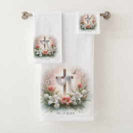 Er ist das Osterkreuz mit Blume. Badhandtuch Set