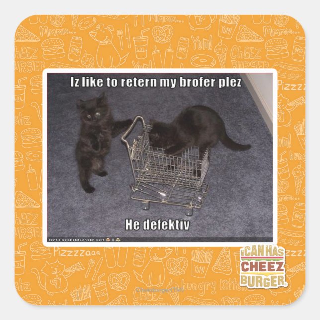 Er ist defekt quadratischer aufkleber (Vorderseite)