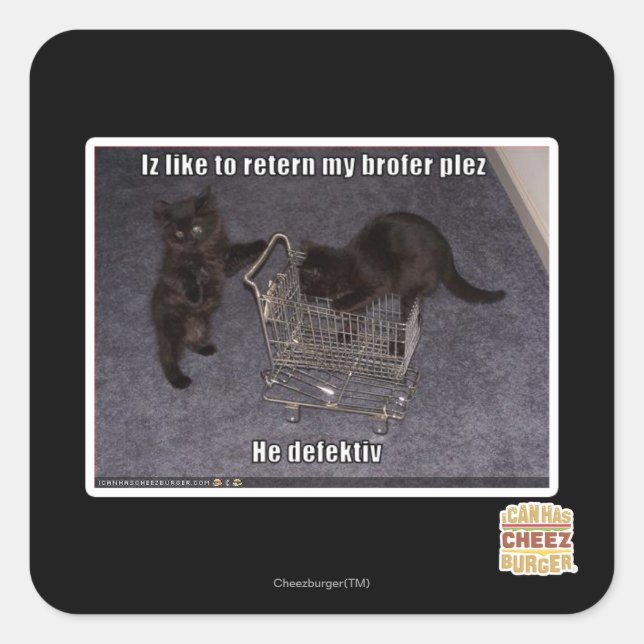 Er ist defekt quadratischer aufkleber (Vorderseite)