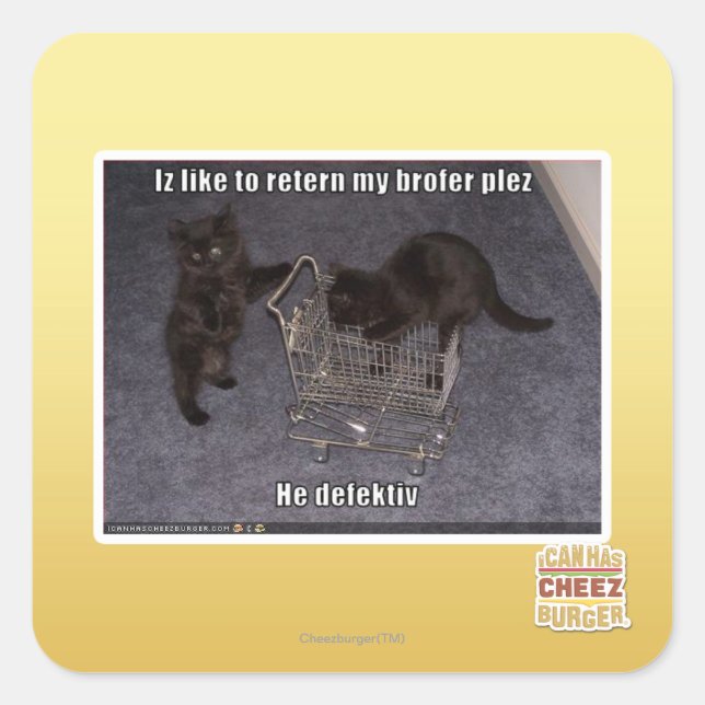 Er ist defekt quadratischer aufkleber (Vorderseite)