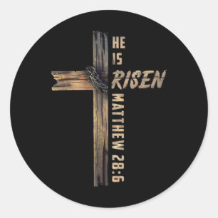 Er ist der Risen Cross Jesus religiösen Christlich Runder Aufkleber