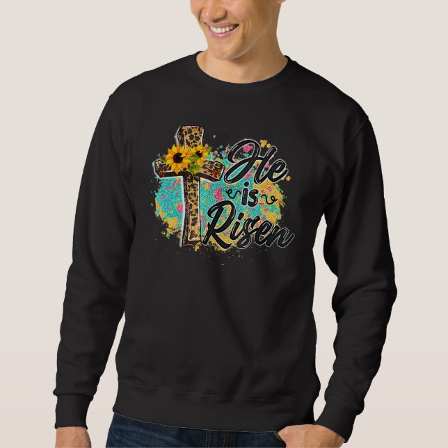 Er ist der Risen Leopard Regenbogen Christlich Jes Sweatshirt (Vorderseite)