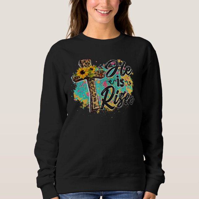 Er ist der Risen Leopard Regenbogen Christlich Jes Sweatshirt (Vorderseite)