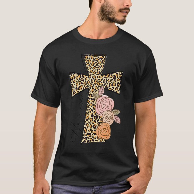 Er ist der Risen Leopard Regenbogen Christlich Jes T-Shirt (Vorderseite)