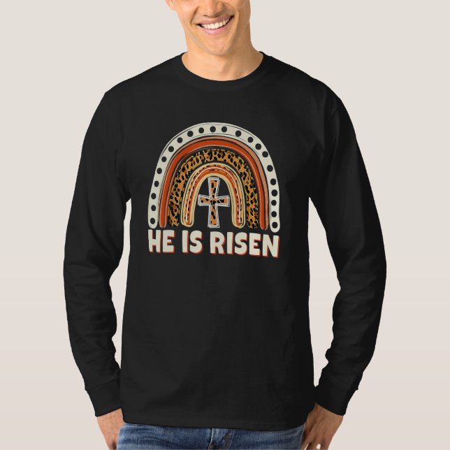 Er ist der Risen Leopard Regenbogen Christlich Jes T-Shirt (Vorderseite)