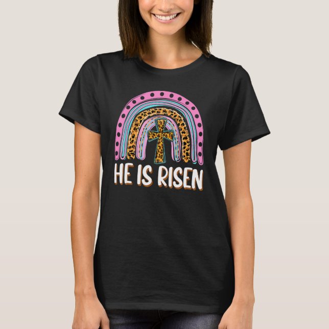 Er ist der Risen Leopard Regenbogen Christlich Jes T-Shirt (Vorderseite)