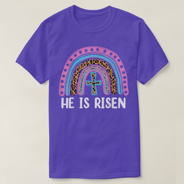 Er ist der Risen Leopard Regenbogen Christlich Jes T-Shirt (Design vorne)