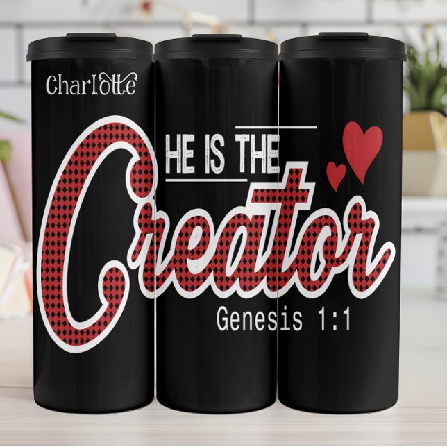 Er ist der Schöpfer Genesis 1:1 Thermosbecher (Von Creator hochgeladen)