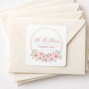 Er ist die rosa goldblütenfarbenen Osteraufkleber. Quadratischer Aufkleber