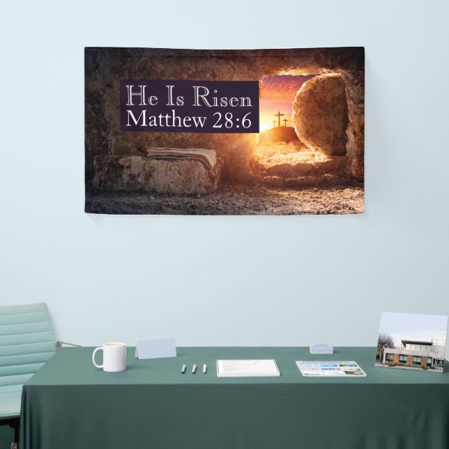 Er ist drei Kreuzungen leere Grabkirche Ostern Ris Banner (Messeveranstaltung)
