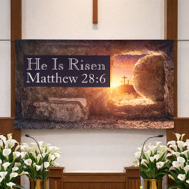 Er ist drei Kreuzungen leere Grabkirche Ostern Ris Banner