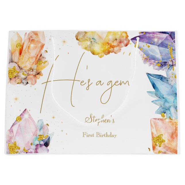 Er ist ein Gem Birthday Crystals Boy's Aquarell Große Geschenktüte (Vorderseite)