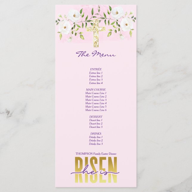 Er ist ein religiöser Christlicher Zitat aus rosaf Menükarte (Vorderseite)