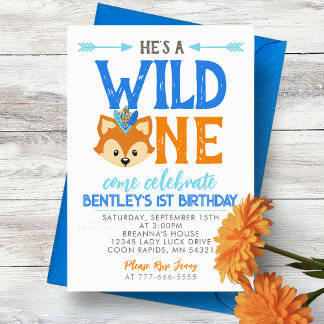 Er ist ein WILD ONE 1. Geburtstag Party Einladung