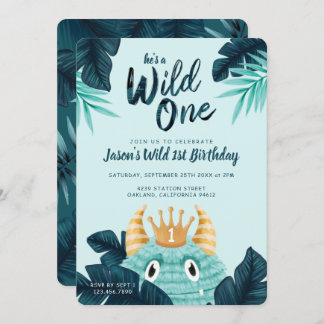 Er ist ein Wild One Blue Monster & Tropical Jungle Einladung