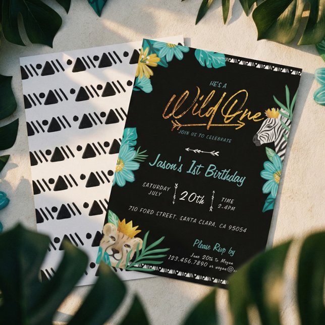 Er ist ein Wild One Tropical Dschungel Tribal zum  Einladung (He's A Wild One Tropical Jungle Tribal Birthday Invitation)