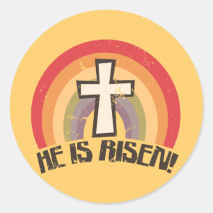 Er ist gestiegenes religiöses Ostern Runder Aufkleber