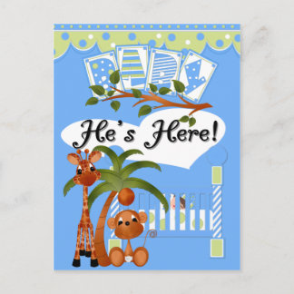 Er ist hier, eine Boy Ankunftskarte und eine Postk Ankündigungspostkarte