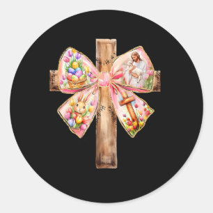 Er ist Jesus Coquette Bow Osterkreuz Frauen riskie Runder Aufkleber