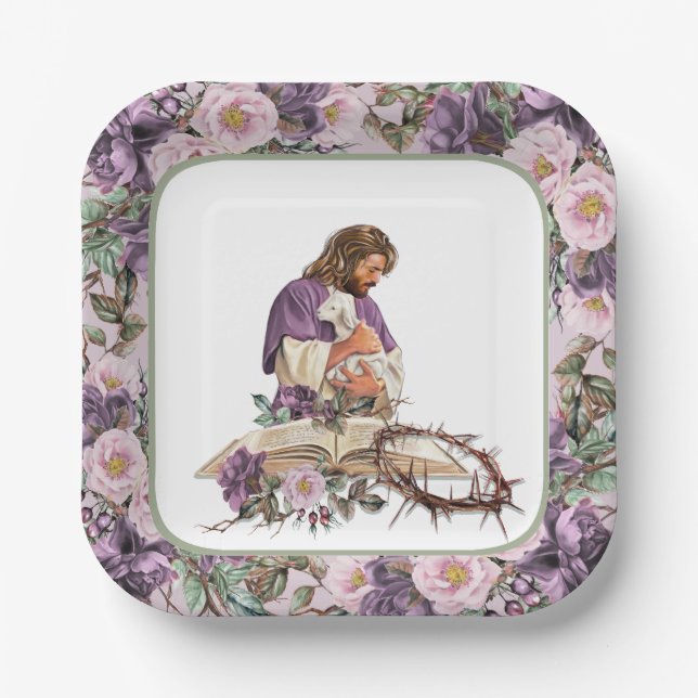 Er ist mit Bibelpapier-Tellern Risoralkreuz Pappteller (Vorderseite)