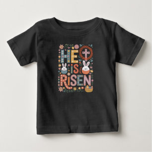 Er ist Rised Jesus Floral Niedlich Ostern Sonnenka Baby T-shirt