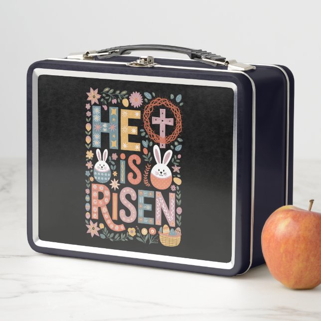 Er ist Rised Jesus Floral Niedlich Ostern Sonnenka Metall Brotdose (Beispiel)