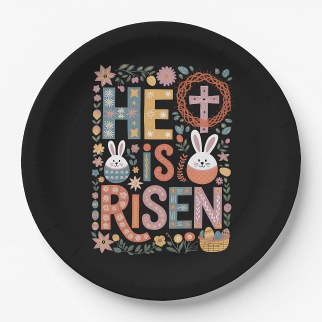 Er ist Rised Jesus Floral Niedlich Ostern Sonnenka Pappteller (Vorderseite)
