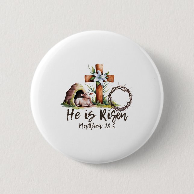 Er ist Rised Schaflammkreuz Jesus Christliche Este Button (Vorderseite)