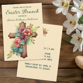 Er ist Rised Watercolor Floral Cross Oster Brunch Einladung