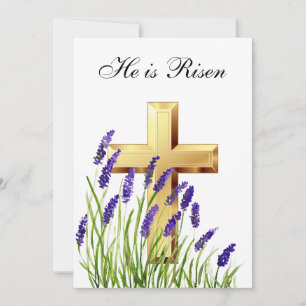 Er ist Rised Watercolor Osterlavender Cross Einladung