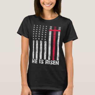Er ist Risen American Flag Cross Vintag Happy East T-Shirt