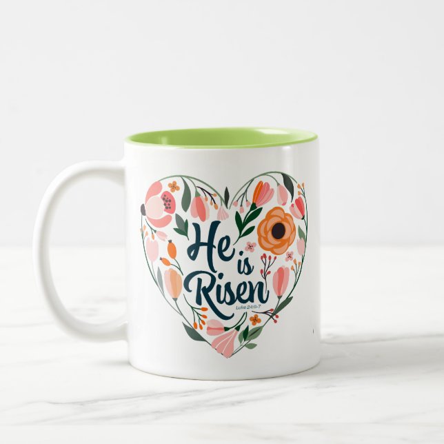 Er ist Risen Boho Christlich Herzmotiv Inspiration Zweifarbige Tasse (Links)