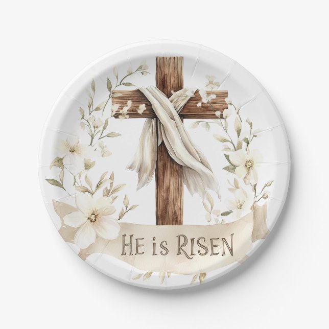 Er ist Risen Cross | Ostern Pappteller (Vorderseite)