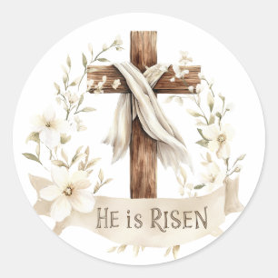 Er ist Risen Cross   Ostern Runder Aufkleber