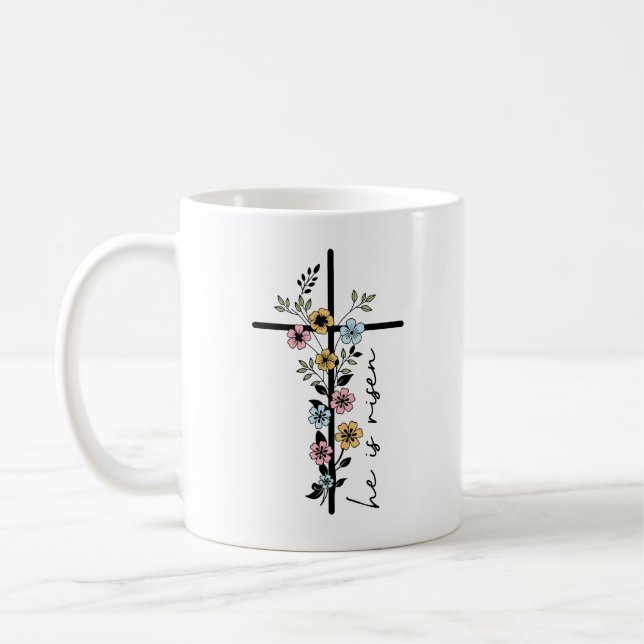 Er ist Risen Floral Cross Happy Oaster Kaffeetasse (Links)