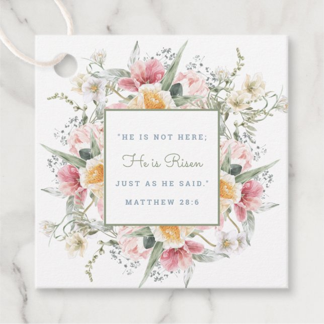 Er ist Risen Floral Scripture Oster Auferstehung Geschenkanhänger (Vorderseite)
