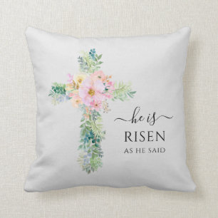Er ist Risen Green Watercolor Cross Oster Kissen