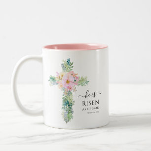 Er ist Risen Green Watercolor Cross Oster Tasse