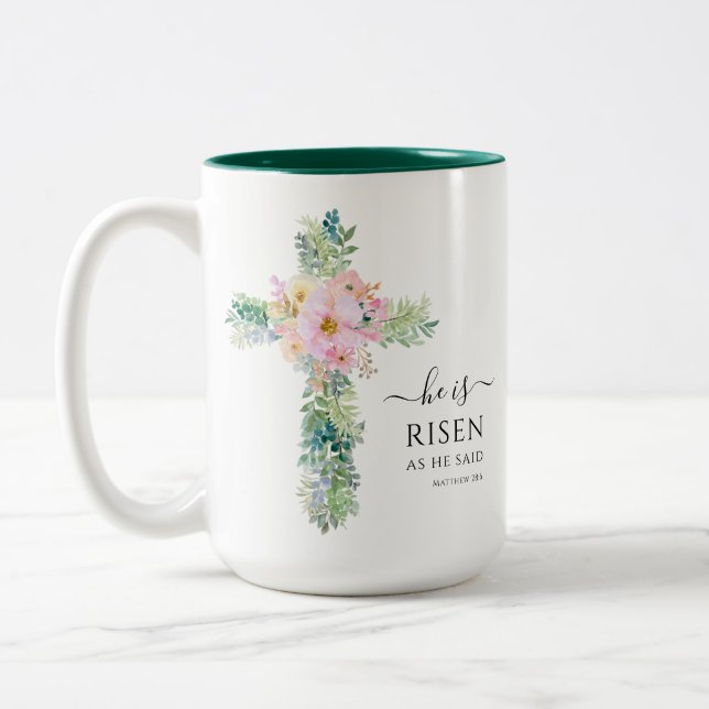 Er ist Risen Greenery Watercolor Cross Oster Tasse (Links)