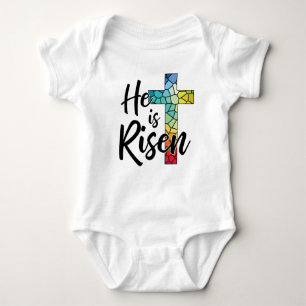 Er ist Risen, Hartglas Cross - GraphicLoveShop Baby Strampler