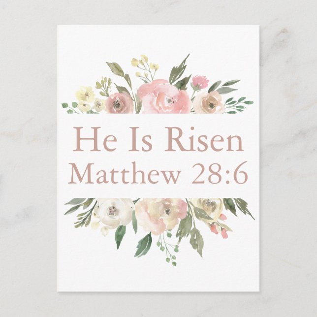 Er ist Risen Pink Schöne florale Religiöse Ostern Postkarte (Vorderseite)