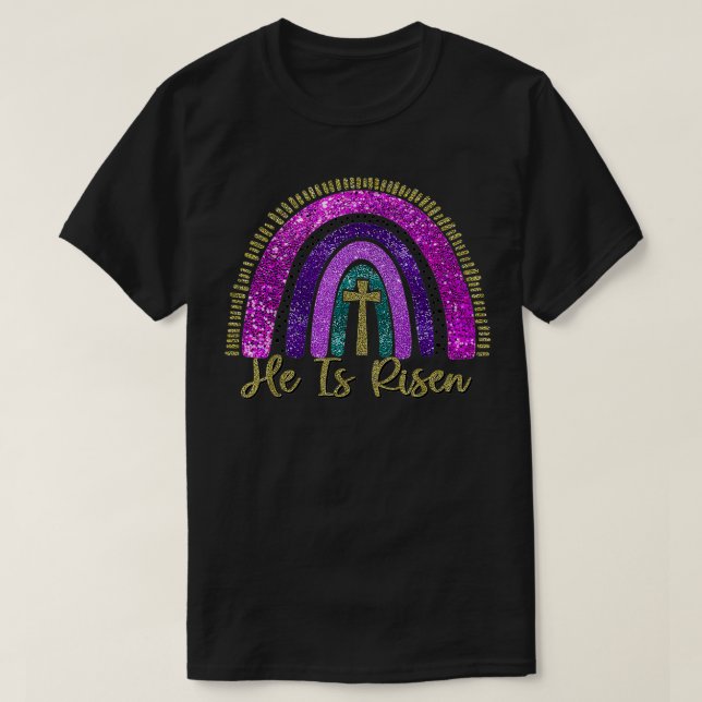 Er ist Risen Regenbogen Christlich Jesus glücklich T-Shirt (Design vorne)