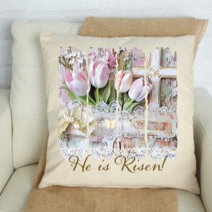 Er ist Risen Tulip Cross Christliche Vintage Fraue Kissen