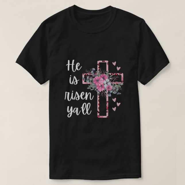Er ist Risen Yall Cheetah Cross Christlich Faith H T-Shirt (Design vorne)
