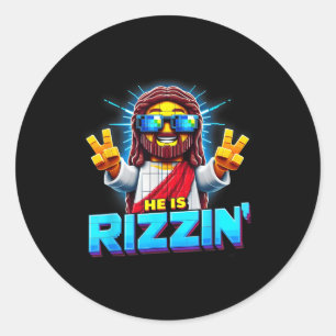 Er ist Rizzen Jesus hat Rizzen Retro Christlichen  Runder Aufkleber