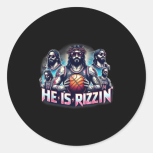 Er ist Rizzin Christian Jesus spielt Basketball Ea Runder Aufkleber